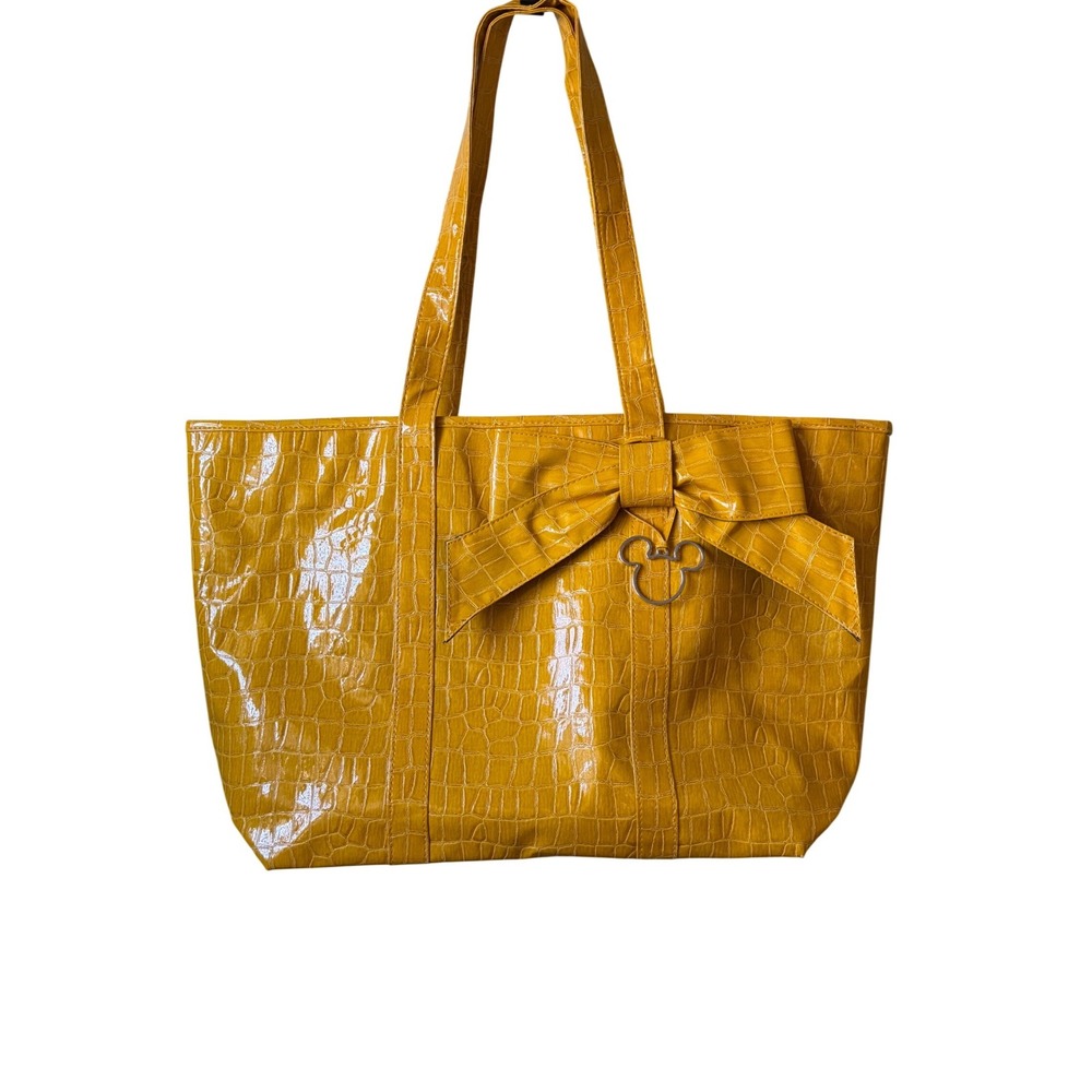 Disney Yellow Crocodile Embossed Tote Bag with‎ Bow and Mickey Mouse Charm